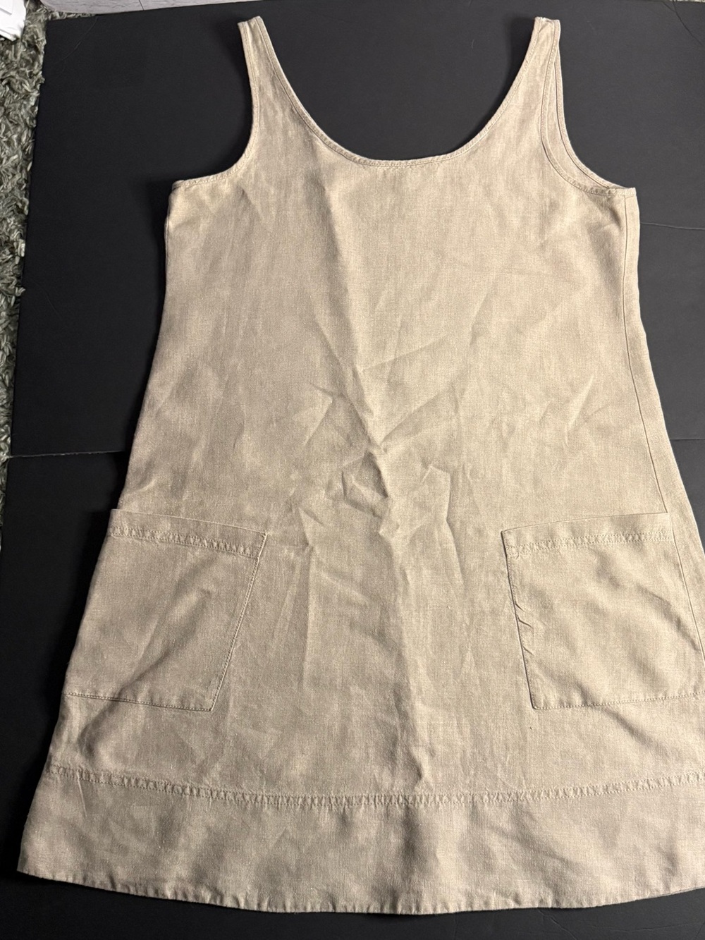 EILEEN FISHER Linen Dress Small Organic Sleeveless Scoop Neck Pockets Classic